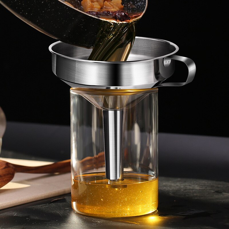 Stainless Steel Funnel Kitchen Oil Liquid Dispensing Thicken Metal Funnel with Detachable Strainer Filter Cook Oil Wine Funnel