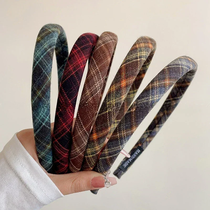 Diadema con bisel a cuadros para mujer, diadema Retro coreana para niña, aro Vintage para , accesorios para bandas para el cabello