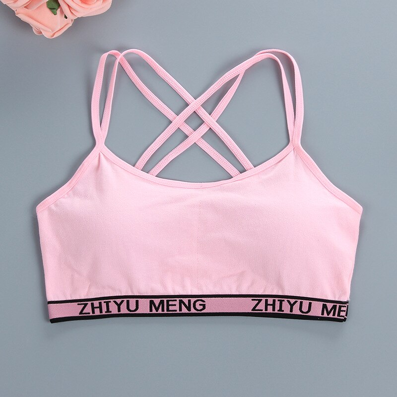 Cotton Womens Bra Non-wired Tube Top Lingerie Teen Girls Underwear Training Bras Big Children Shaping Breathable Elasticity Vest: Pink