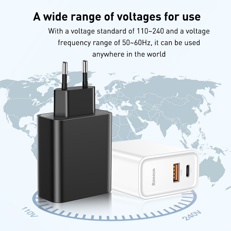 Baseus Dual USB Fast Charger 30W Support Quick Charge 4.0 3.0 Phone Charger Portable USB C PD Charger QC 4.0 3.0 ForXiaomi