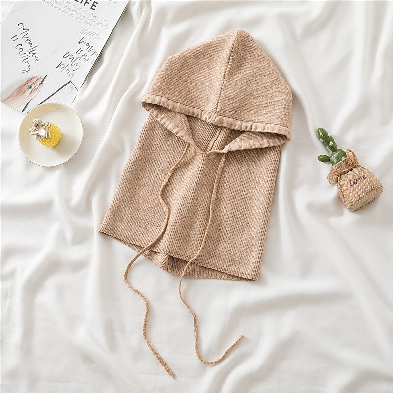 Gorro con capucha para mujer y niña, bufanda de doble uso, de punto grueso y cálido, novedad, Invierno: Caqui
