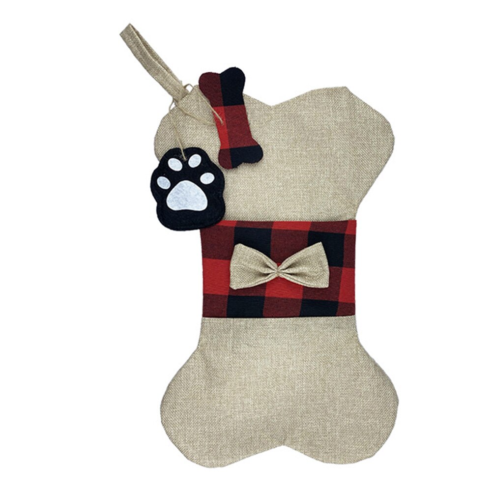 Bas de noël sac toile de jute Plaid os en forme de c suspendus chaussettes de noël sac de bonbons fournitures de fête WXV