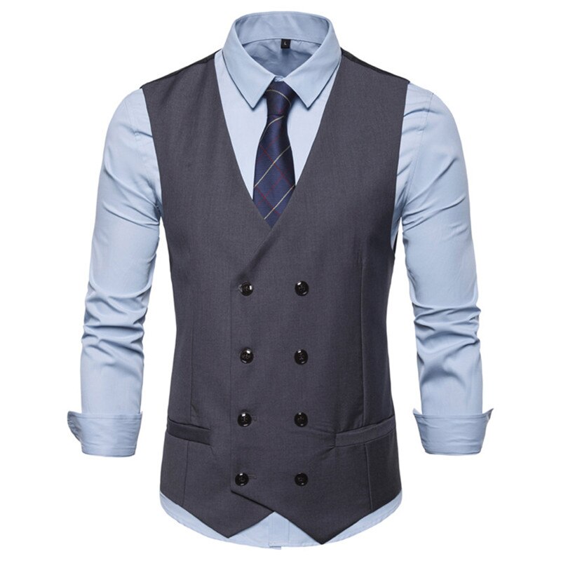 Män dubbelknäppt väst vår män klänning kostym väst höst män formell grå väst kostym gilet väst slim business jacka toppar homme