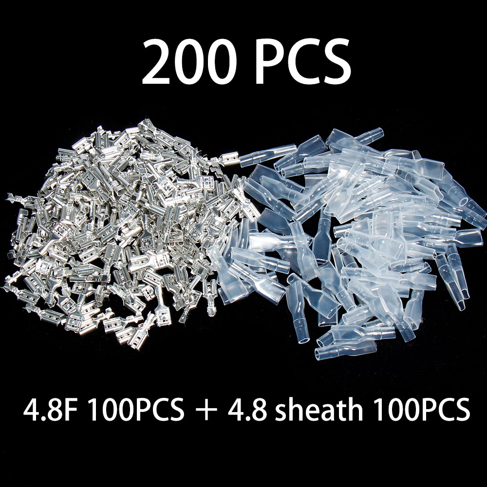 2.8/4.8/6.3 Insulated wire crimp terminal Universal wound connector plug spring insert fast simple terminal sheath: 4.8F 200pcs 100Pairs