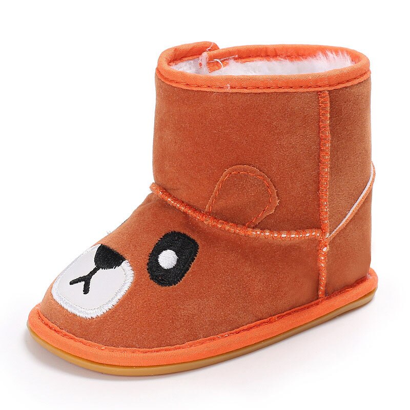 Luipaard Baby Snowboots Pu Leer Dikke Warme Pasgeboren Meisje Winter Schoenen Cartoon Pluche Bows Non Slip Baby Peuter Eerste wandelaars: Bear orange / 13