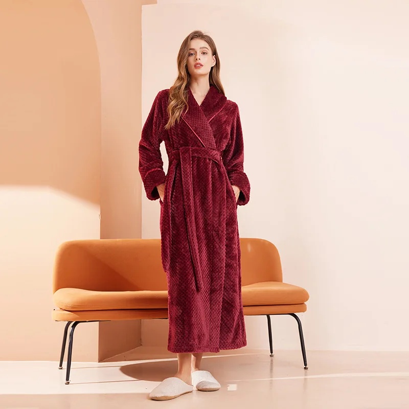 Winter Large Size Bebe Velvet Long Bathrobe Women Hotel Beauty Salon Casual Nightgown Comfortable Home Clothes: 4G / PURPLE