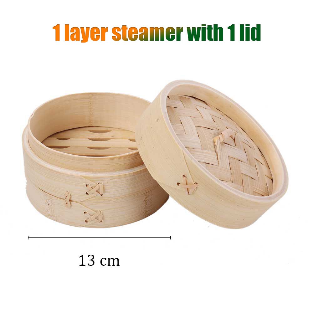 Bambus Dampf Dampfer Herd Korb Knödel Dim Sum Frühstück Gedämpfte Brötchen Knödel Eier Fisch Home Business Verwenden Hand Poliert: 13cm 1steamer 1lid