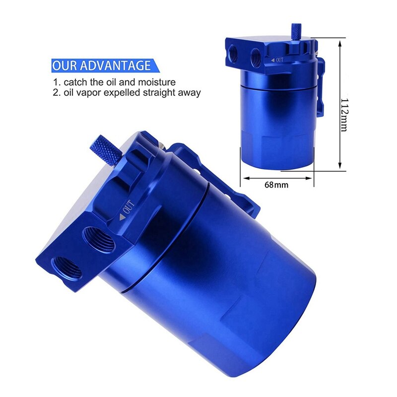 Universal Aluminum Car Engine Oil Catch Can Tank Polish Baffled Reservoir 300Ml-Blue