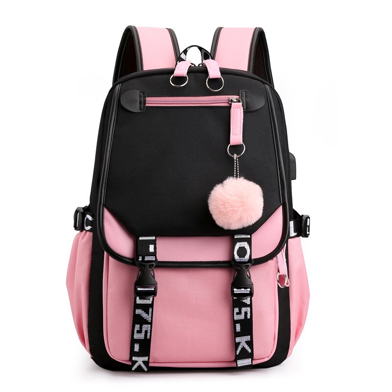 Schoolmeisje Schooltas Outdoor Leisure Vrouwen Rugzak Koreaanse Versie Leuke Laptop Anti Diefstal Rugzak: Black Pink