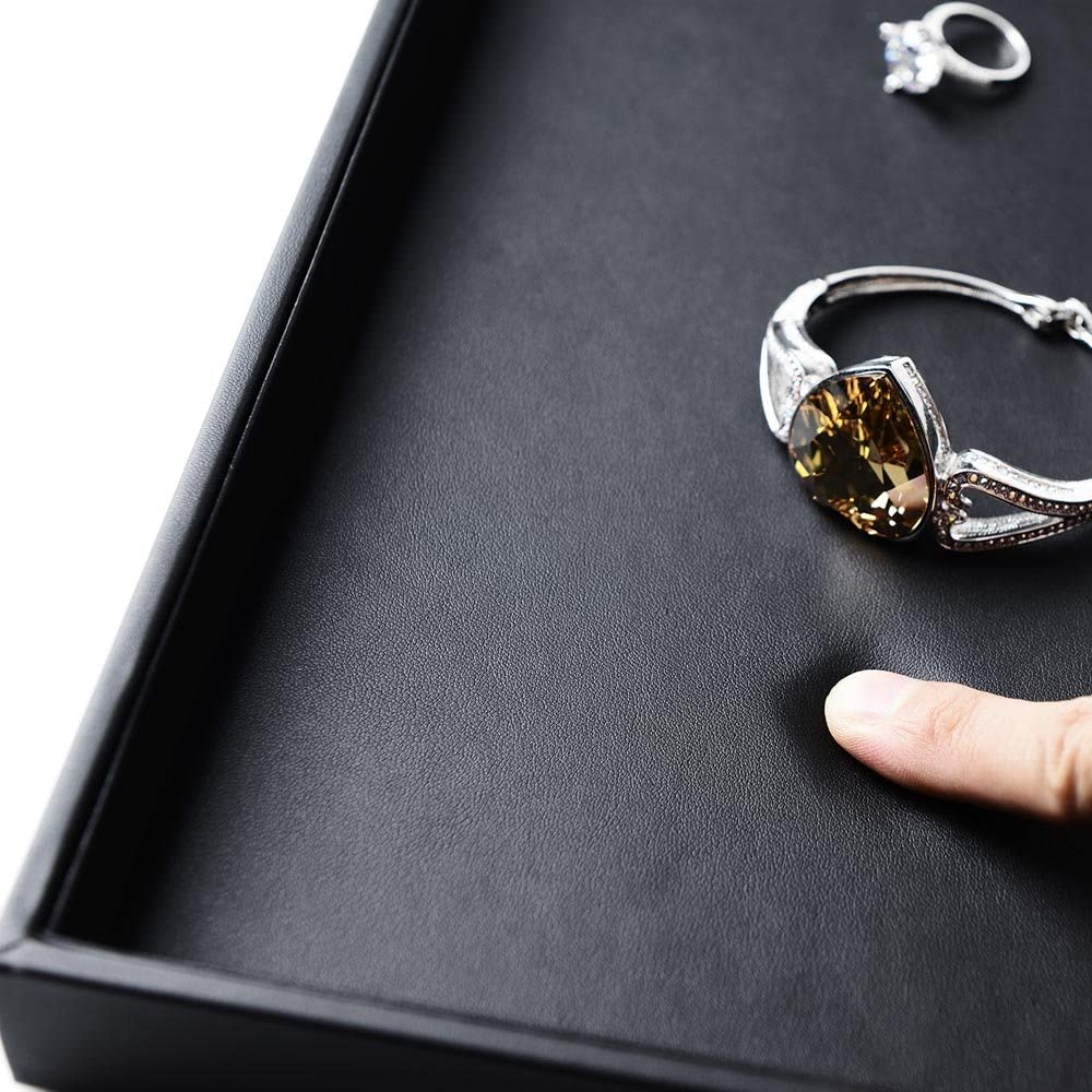 Black Leather Jewelry Display Flat Tray Perfume Accessories Trinket Watch/Earring/Ring Storage Organizer