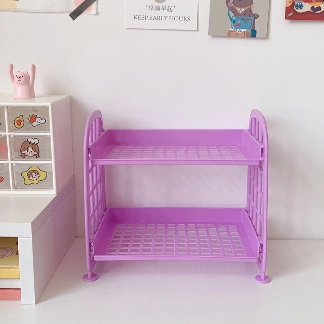 Support de rangement en plastique pour livres, coréen Ins, 2 couches, pour articles de papeterie cosmétique, de bureau, pliable, à monter soi-même: Purple