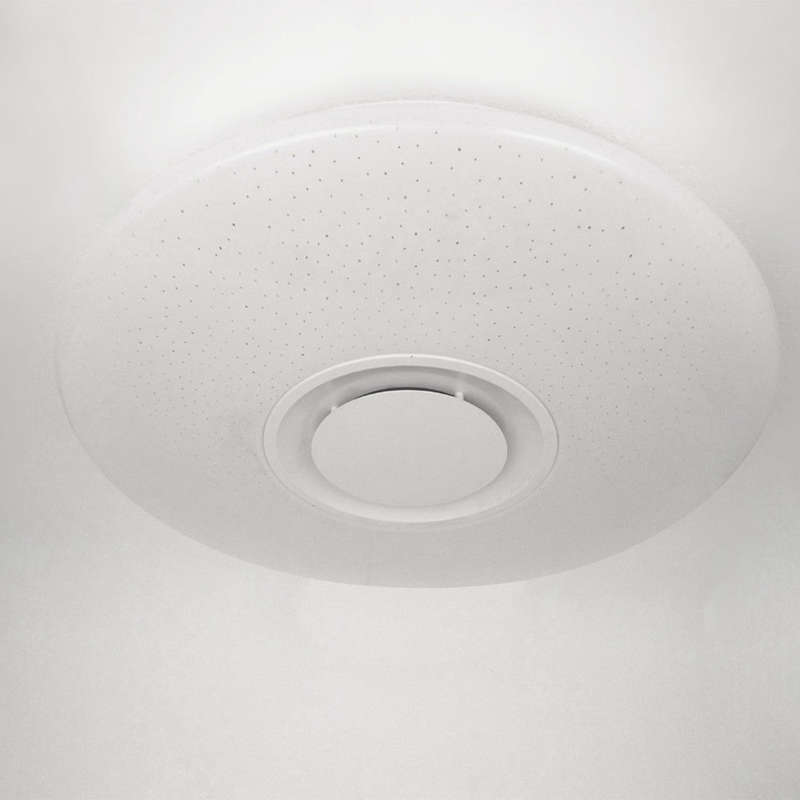 Musik led loftslampe 60w rgb indbygning rund stjernelys musik med bluetooth højttaler dæmpbart farveskiftende lys