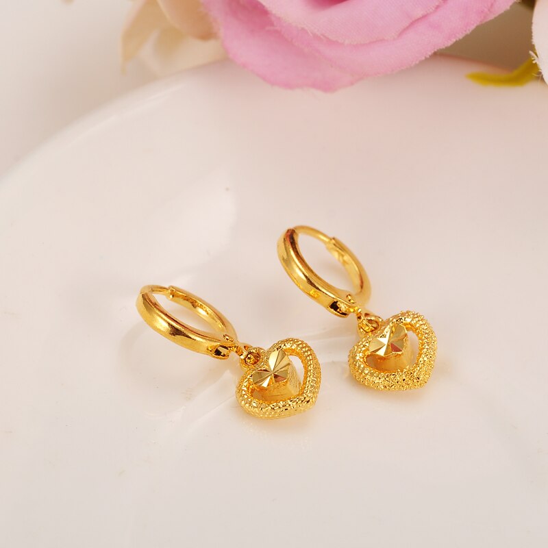 Heart Earring Women Birthday Trendy 24k Yellow Solid Gold GF Engagement Wedding Bands Promise Earring