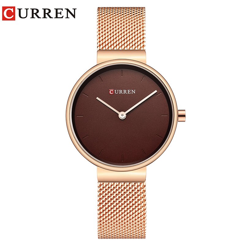 Curren casual eenvoudig quartz dameshorloge populair dameshorloge roestvrij staal montre femme relogio feminino: Rozenkoffie