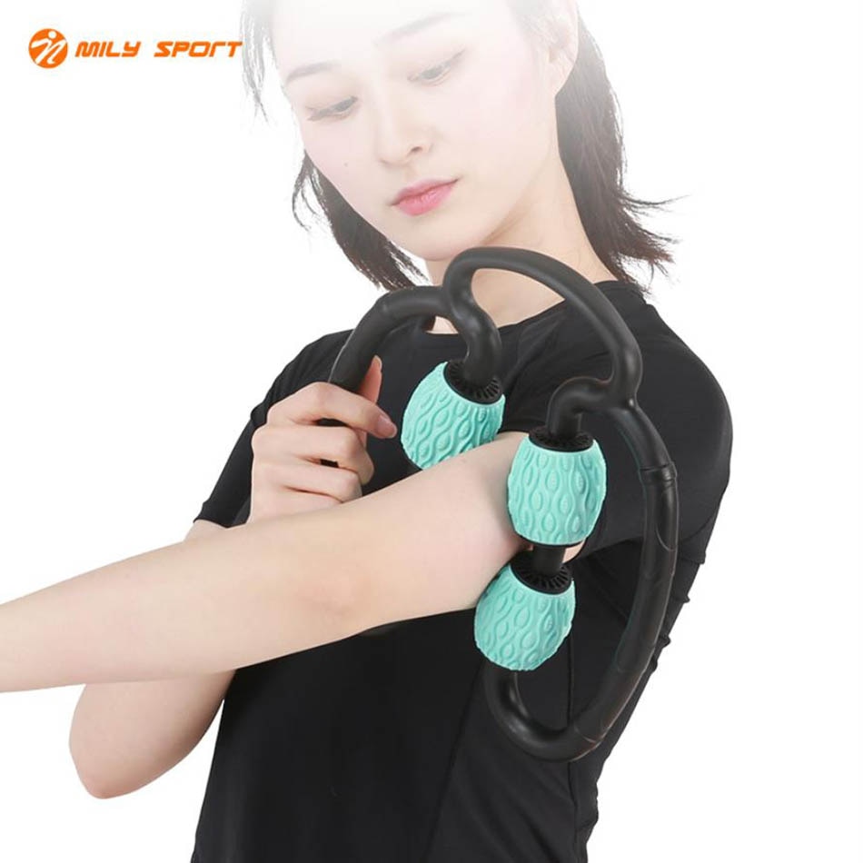 Yoga massage roller u form triggerpunkt för arm ben nacke muskel roller ball tissue för fitness gym yoga pilates sport 4 hjul