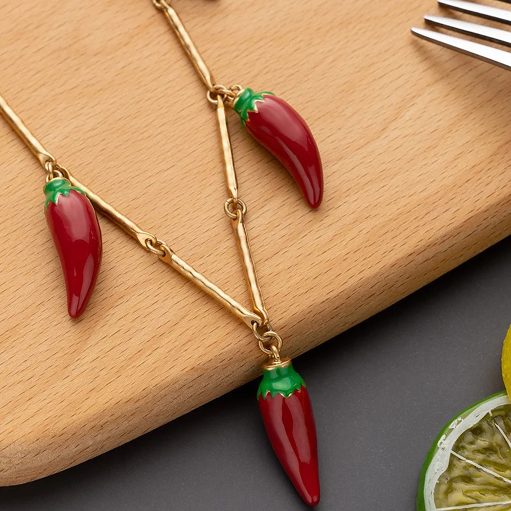 Wealthyboo Bohimia Pepper Chili Necklace Cute Red Chilli Adjustable Trendy Jewelry For Women Accessories: Steel color