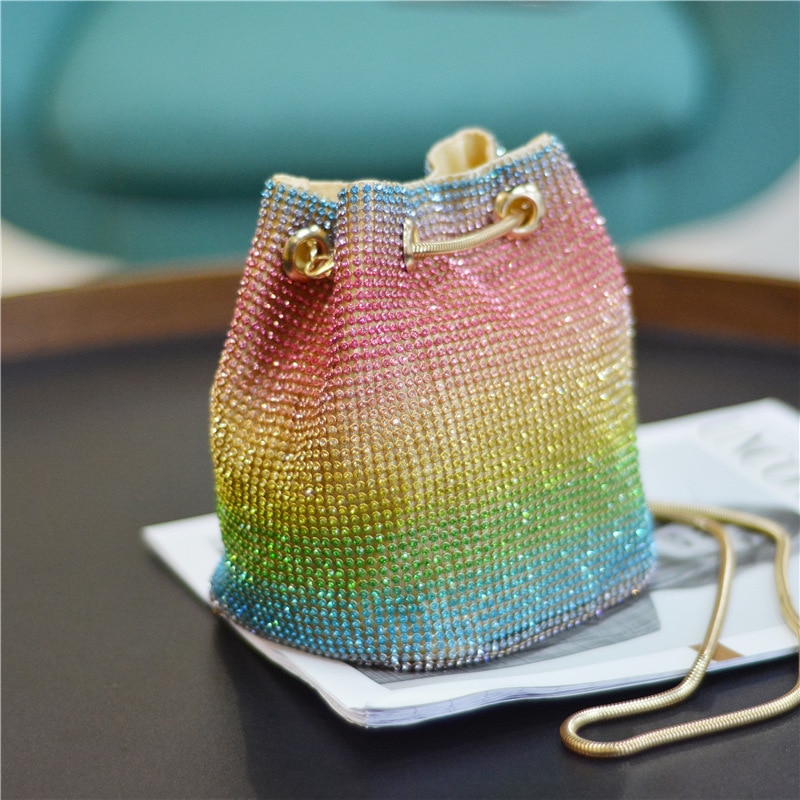 Arcobaleno diamante donne mini catena spalla borse e borsette cristallo frizione sera borse strass festa Crossbody Borsa