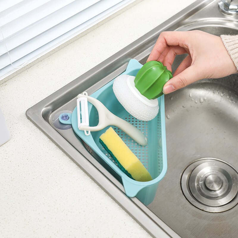 ventouse triangulaire évier crépine Drain étagère légumes/fruits/éponge/outil cuisine triangulaire évier filtre évier tamis