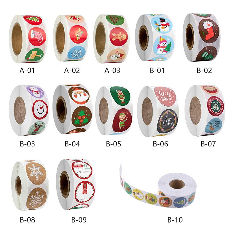 500 stuks ronde 4 ontwerpen vrolijke kerst bedankt sticker zegel envelop kaart labels verpakking scrapbooking decoratie