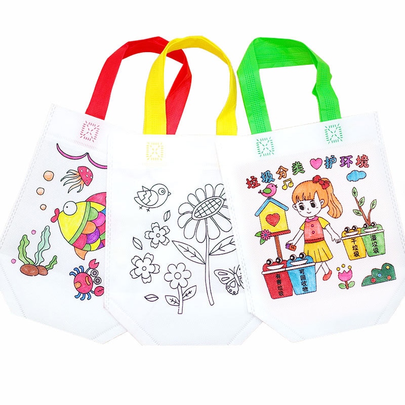 10pcs Per Bambini FAI DA TE Eco-Friendly Borsa Graffiti Giocattolo Educativo Scuola Materna Pittura A Mano Materiali Tessuto Borse Per Bambini Giocattoli Regali