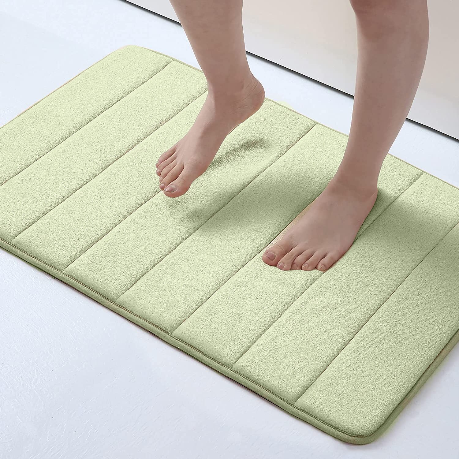 Soft Bathroom Mat Home Shower Cotton Bath Rug Corridor Coral Fleece Water Absorbent Carpet Anti-slip Product Kitchen Floor Set: green-A 40x60
