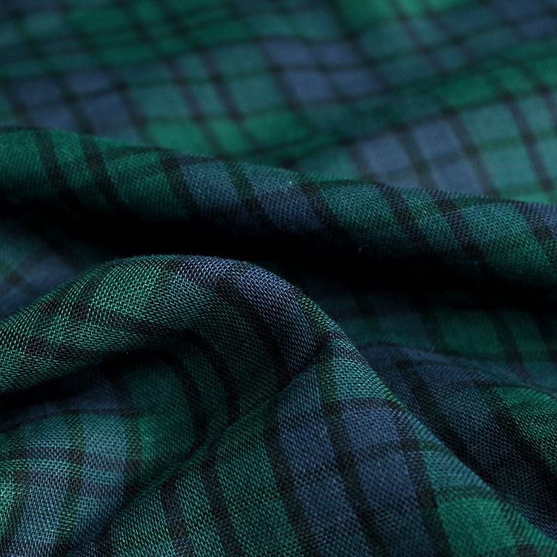 Pearlsilk bleu vert Plaid imprimé Double pont coton lin Voile matériaux robe d'été bricolage vêtements tissus