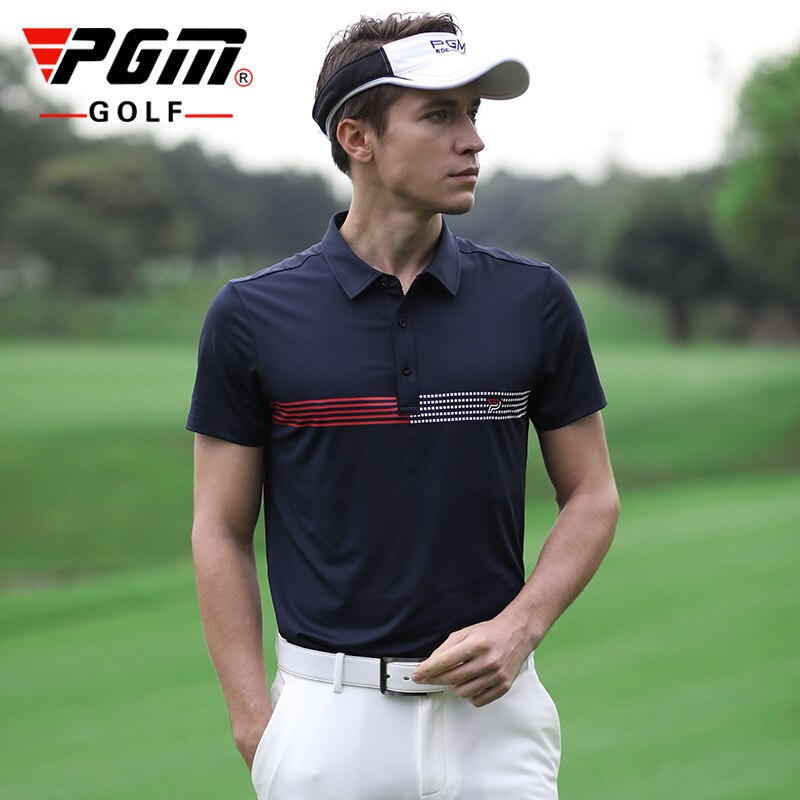 PGM Golf – T-shirt à manches courtes pour hommes, vêtements d'été en tissu respirant à séchage rapide, Yf241: Navy blue / M