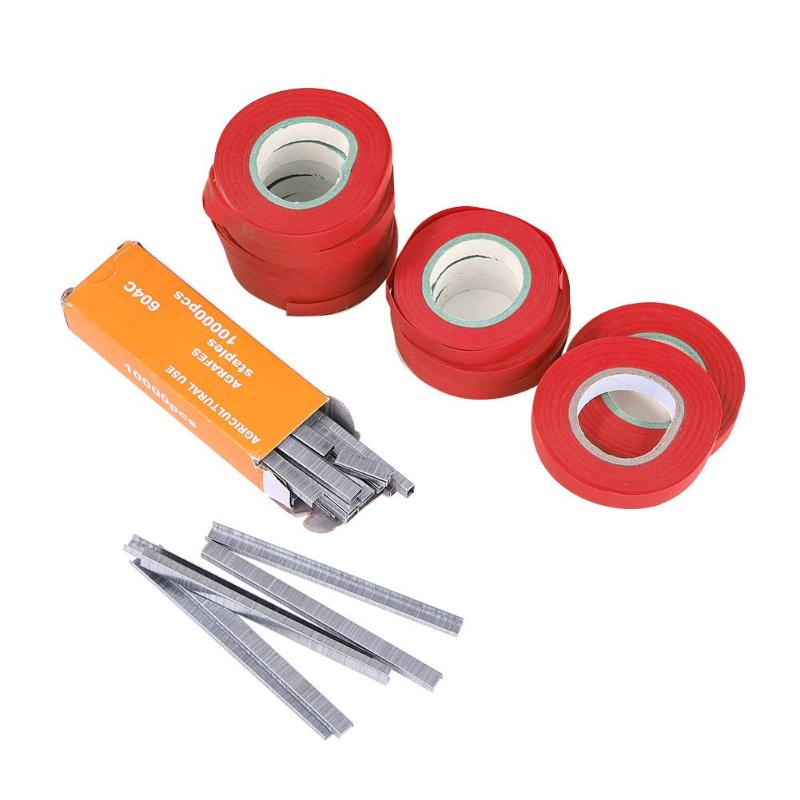 Plante de jardin Tapetool Tapener attachant Machine accessoires 10 rouleau ruban + 1 boîte ongles légumes raisin élagage outils: Rouge