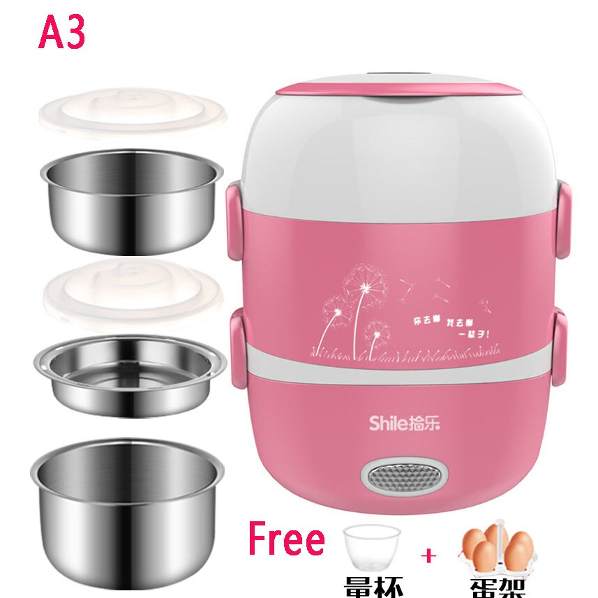 Electric Lunch Box Mini Rice Cooker Cooking Steaming Lunch Heater Box for Office Home Food Steamer Container with Steel Bowl: A3-Pink