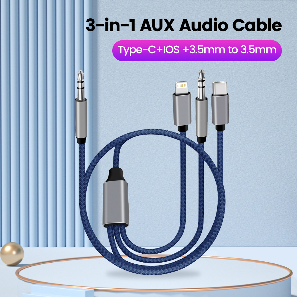 3 in 1 Type C 3,5 mm Jack Aux-kabel naar IOS-audiokabeladapter voor iPhone iPad Autoluidspreker Man-Man USB-C-converterkabel