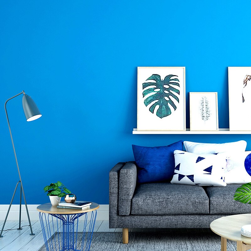 Cor sólida fundo papel de parede sala estar quarto moderno simples simples oceano mediterrâneo estilo das crianças azul wallpape