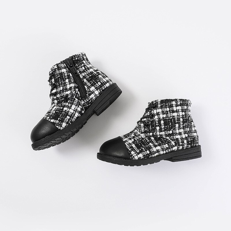 DB14771 Dave Bella Winter Meisje Mode Plaid Patchwork Laarzen Kinderen Leren Schoenen Meisje Laarzen Lederen Boog Schoenen