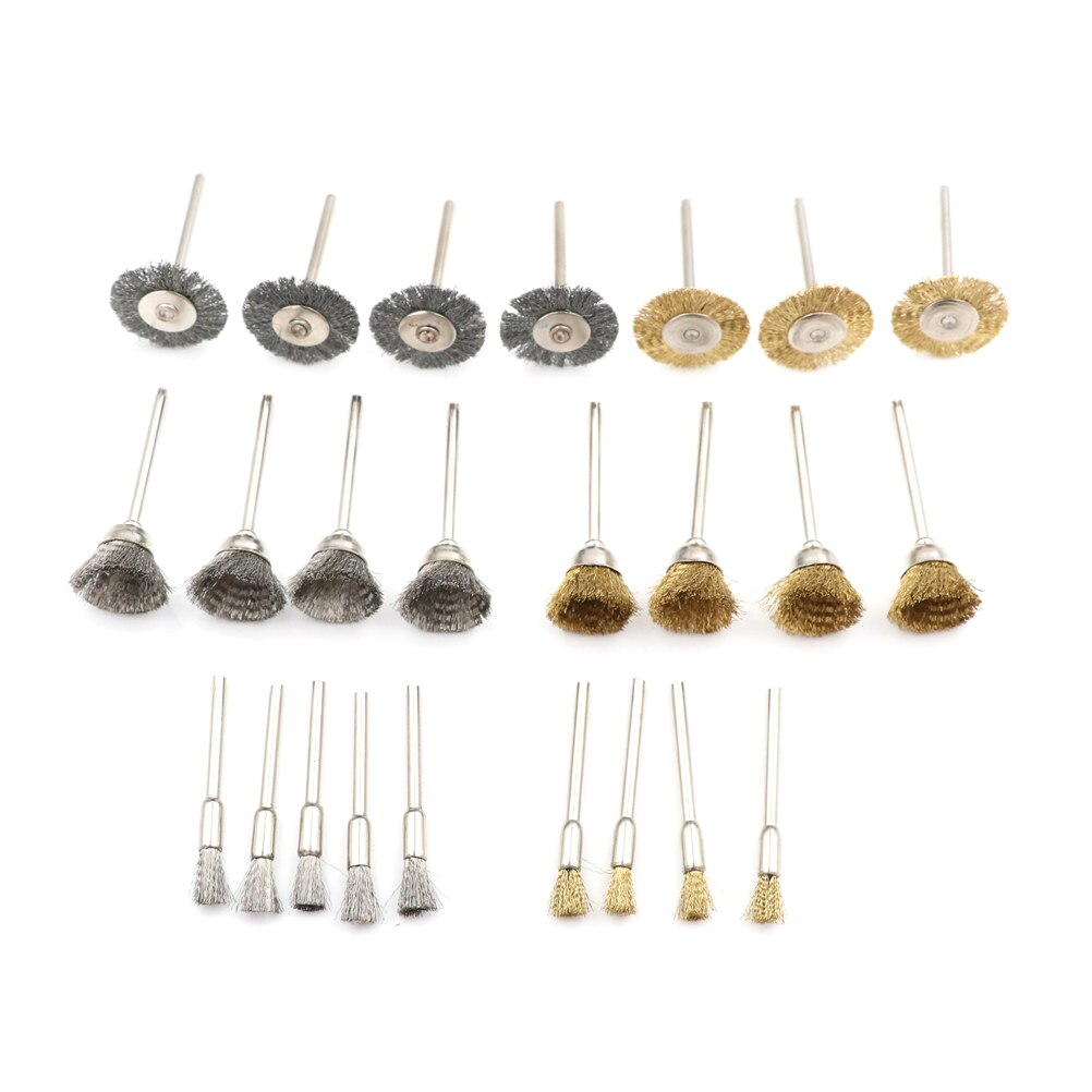 Brass Steel Wheel Dremel Wire Brush For Dremel Tools Accessories 24pcs/Set Burr Abrasive Head Deburring Drill Tools