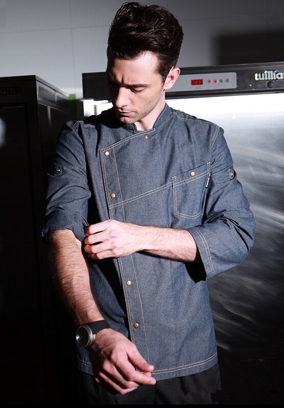 Chaquetas de tela vaquera para Chef, uniformes de restaurante, camisas de manga larga, uniforme de restaurante, ropa de chef, abrigo de chef para hotel, novedad