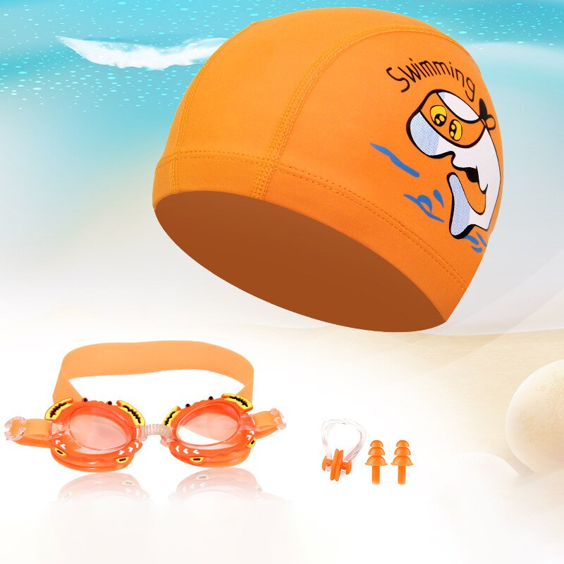 Kinderen Zwemmen Bril Cartoon Kids Zwemmen Caps Ear Plug Professionele Vis Krab Eyewear Arena Waterdichte Zwembril: Orange