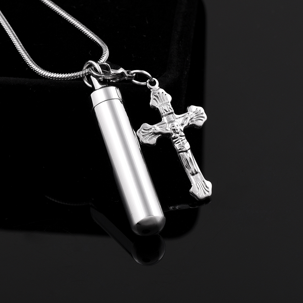 DIY Kreuz Charme und Parfüm Flasche 316L Edelstahl Memorial Asche Andenken Einäscherung Schmuck Anhänger Halskette, Asche Halter