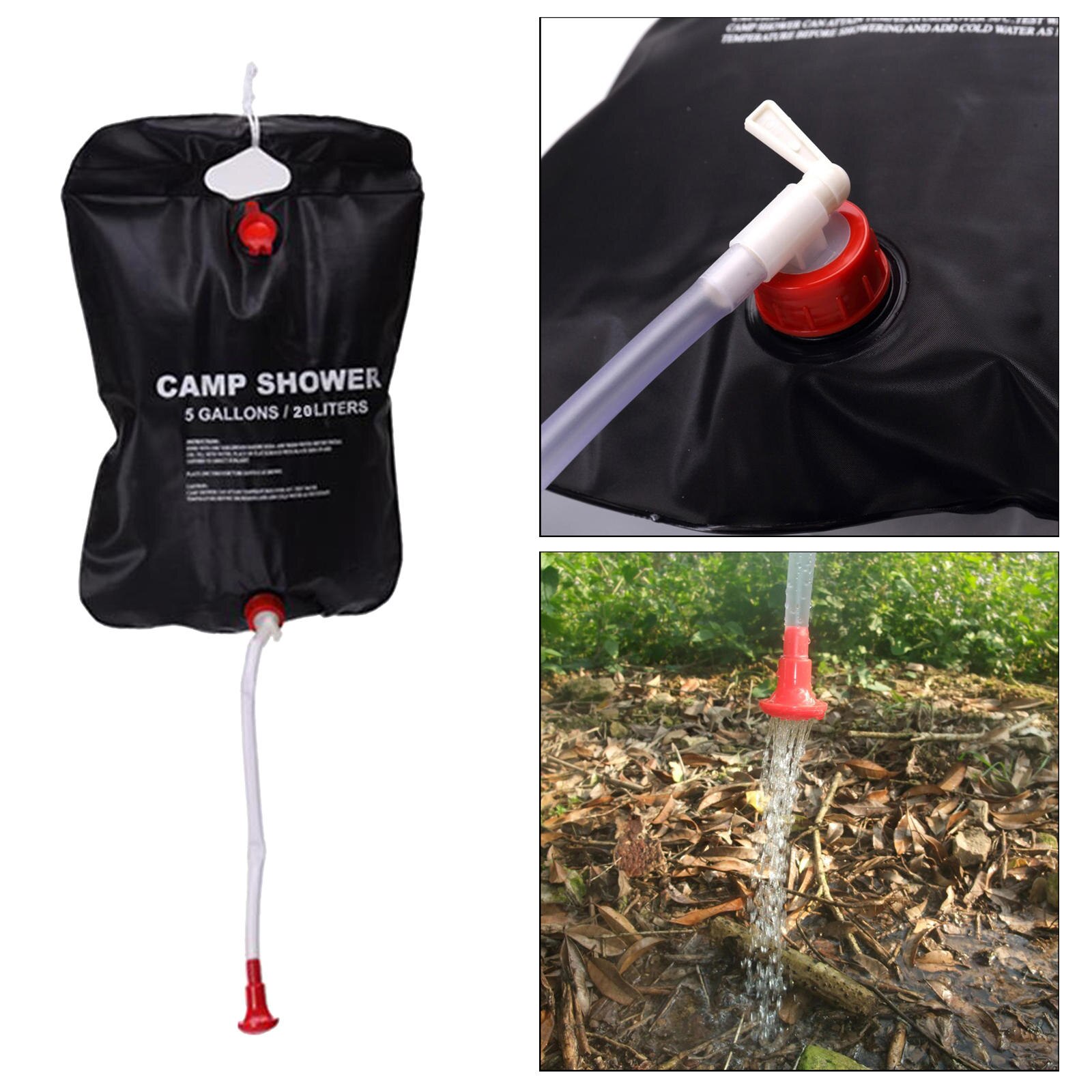 Sac de douche de Camping solaire en PVC, 20l avec tuyau amovible, pliable, pour l&#39;extérieur