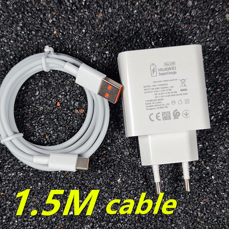 66W Huawei P50 Super Charger Pro P40 Pro EU/US Plug 1M/1.5M 6A Type C Cable for P30 Mate40 Pro Mate30 Original fast charger: 66W EU 1.5M cable