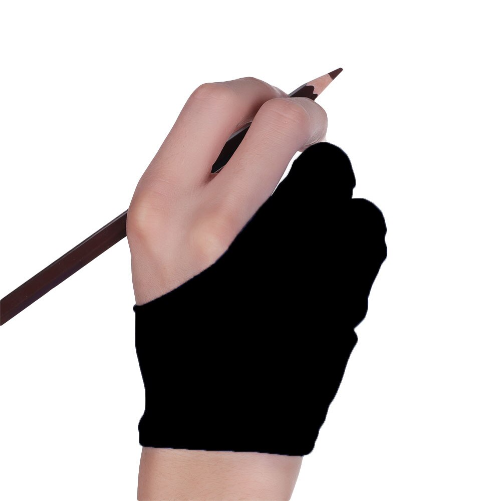 Luva anti-incrustação de 2 dedos, preto, ambas para a mão direita e esquerda, luvas de pintura de artista para qualquer luva de tablet de desenho gráfico