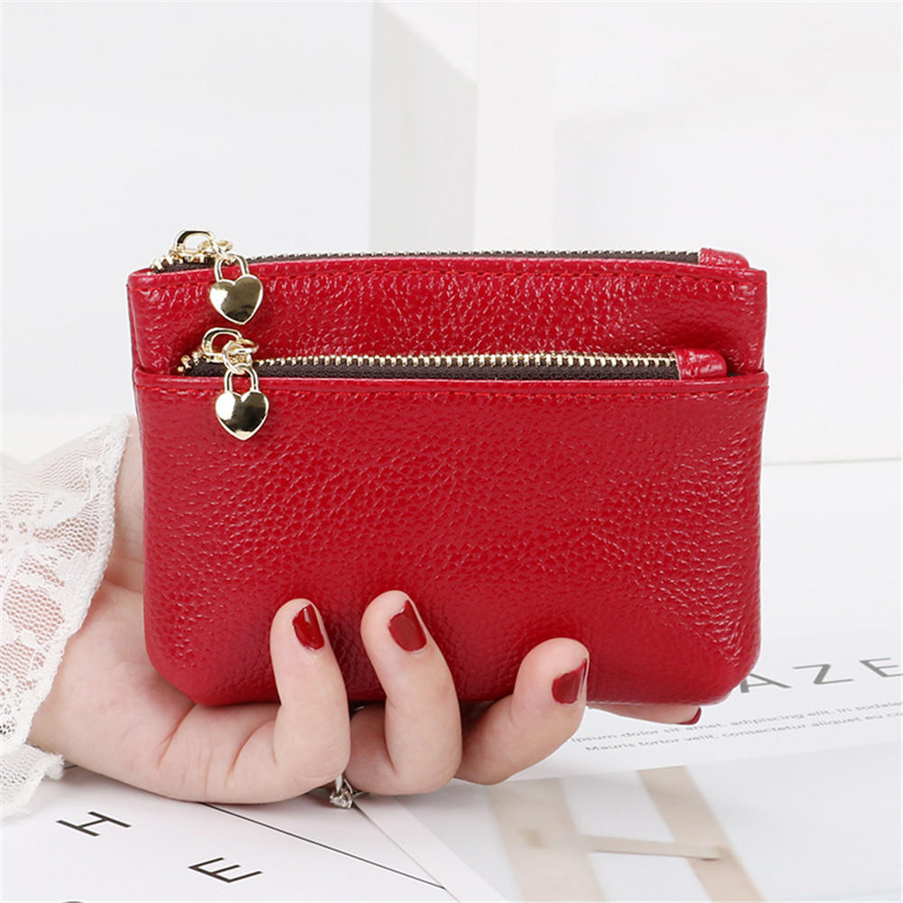 Neue Frauen Brieftasche Mini PU Leder Weibliche Geldbörse Karte Halter Kurze Geldbörse Geldbörsen Kleine Geldbörse Zipper Keychain tasche: Red-Size 2