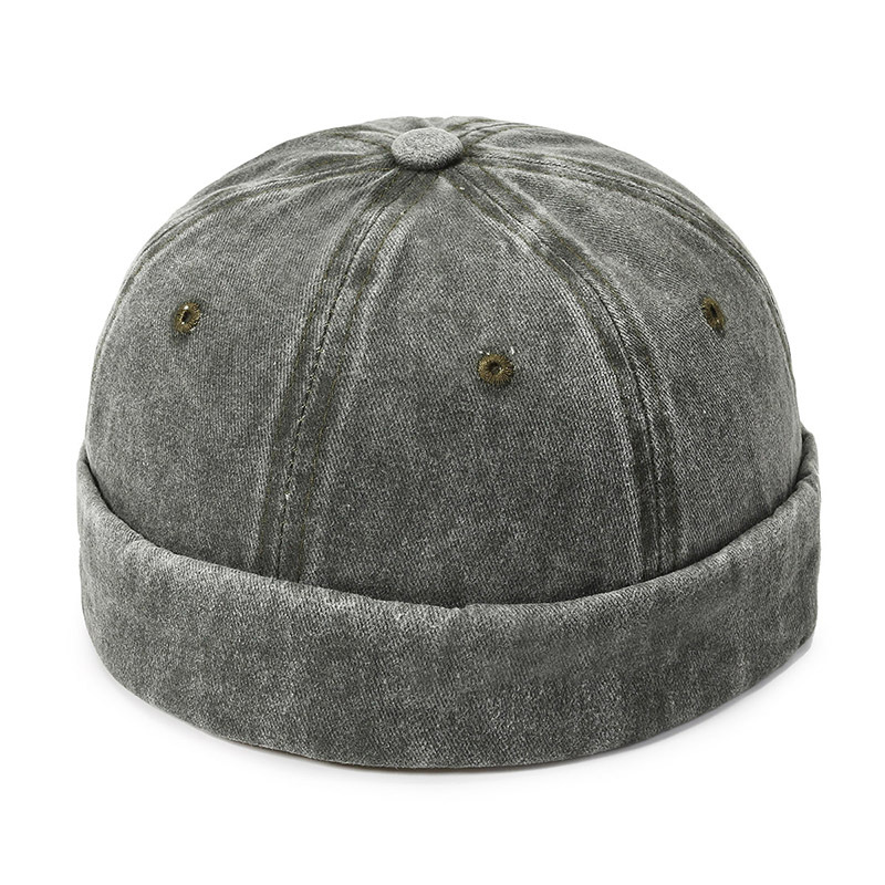 Bonnet sans bord unisexe en coton respirant pour hommes et femmes, casquette réglable, chapeaux hip hop rétro, chapeau streetwear unisexe, printemps et automne: Vert armée