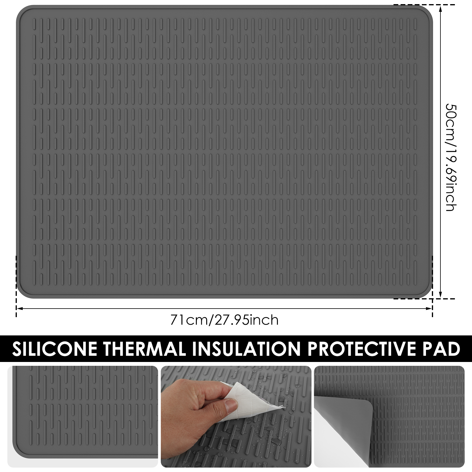 Silicone Dish Drying Mat Heat Resistant Dish Drainer Mat for Kitchen Counter Sink Refrigerator or Drawer liner Cooktop Protector