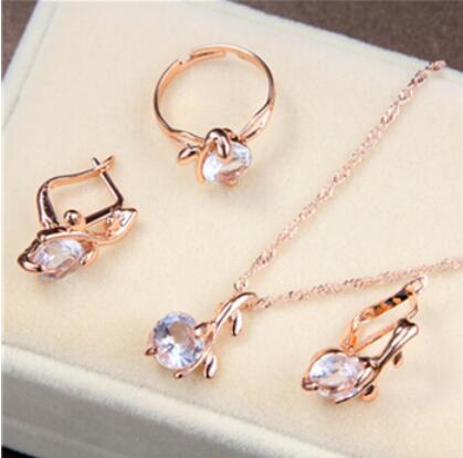 Neue Champagner Gold Farbe Kristall Kirsche Schmuck setzt Für Frauen Hochzeit Party Einstellbare Ring Schlüsselbein Kette Zweig Ohrringe: F450