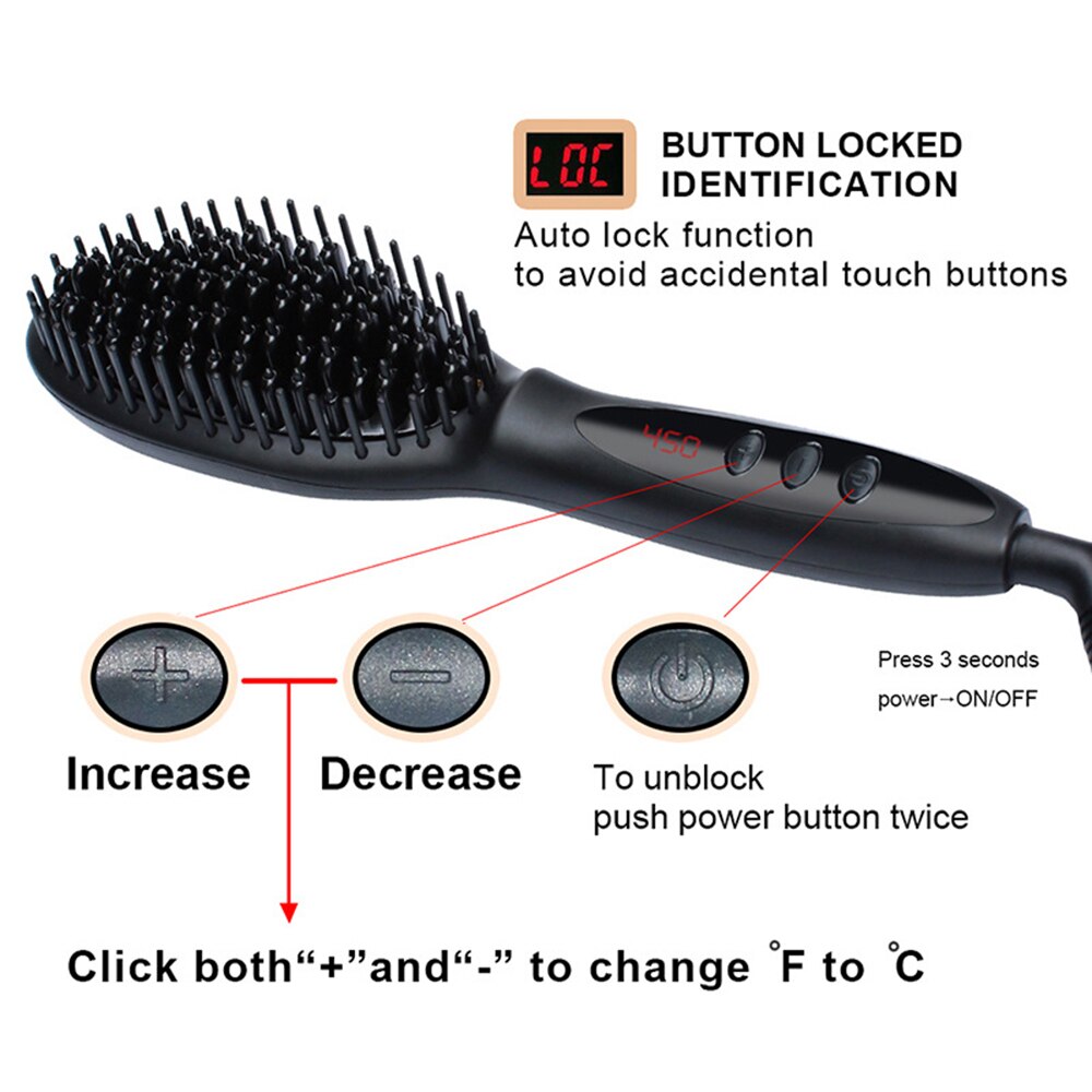 Hair Straight Comb LED Temp Display Anti-scald Structure Function Electric Brush PTC Heating Straightener 360 Rotatable