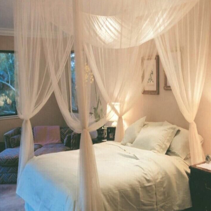 Łóżko siatki moskitiera baldachim 4-w rogu moskitiera baldachim dla królowej/łóżko typu król-rozmiar Moustiquaire biały czarny kolor beżowy: beige