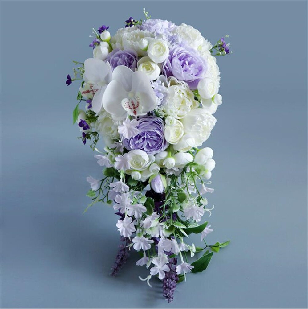 Waterfall Bridal Bouquets Purple Artificial Peony Wedding Flowers Bouquets Rose Party Holding Flower Buque De Noiva Para Casamen