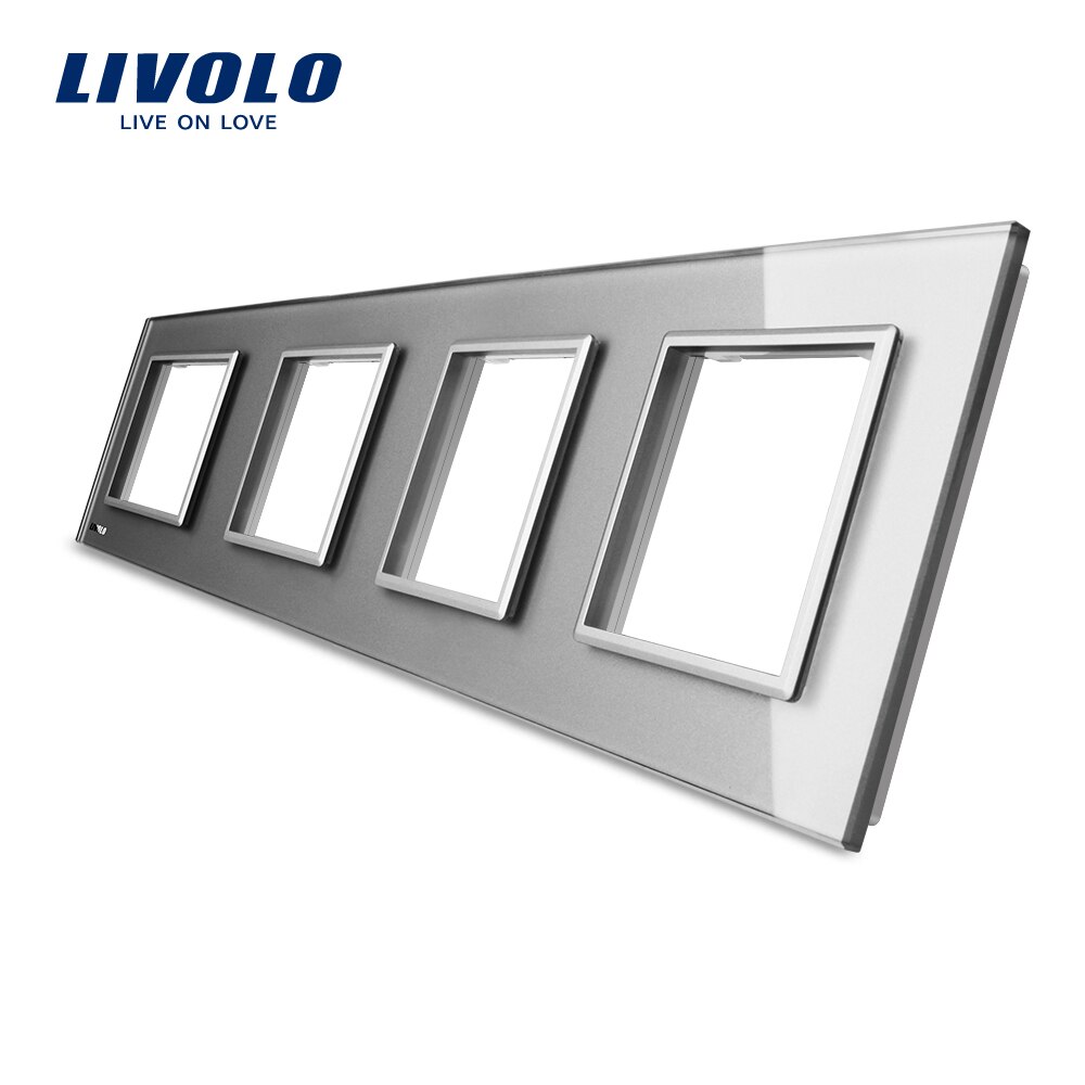 Livolo luksus hvidt krystalglas switch panel , 294mm*80mm,  eu standard, firdobbelt glaspanel til stikkontakt  c7-4sr-11