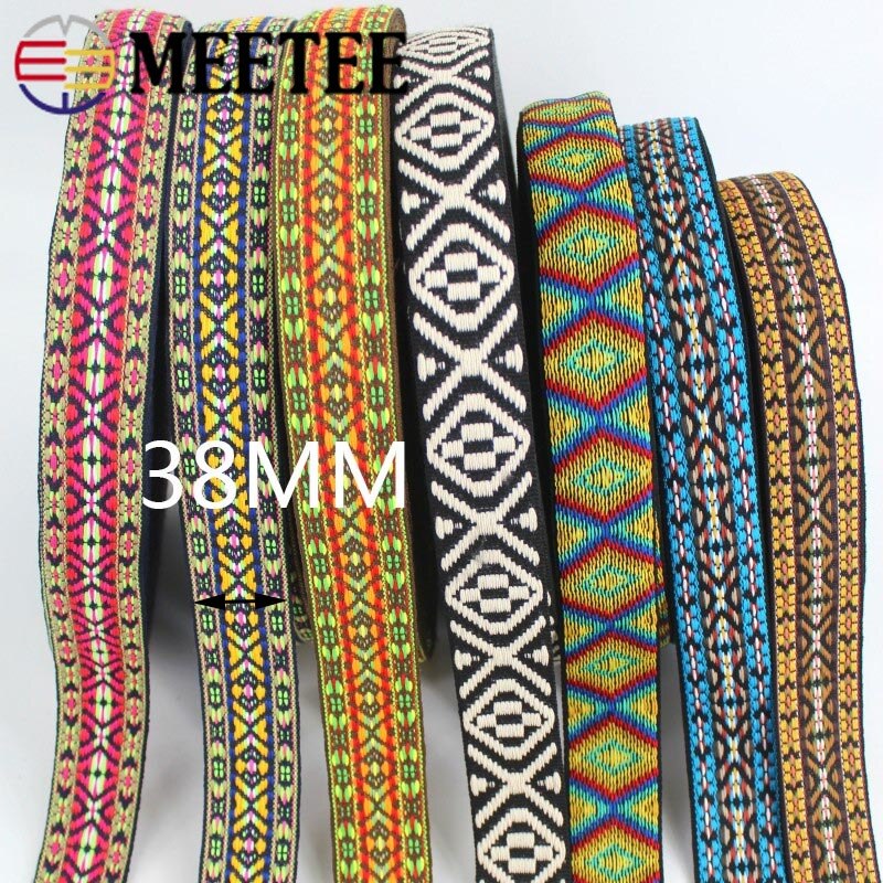 Correas de Jacquard bordadas, cintas étnicas de encaje para correa de bolso, cinta de costura de encuadernación al bies, accesorios de ropa DIY, 5 metros y 38mm
