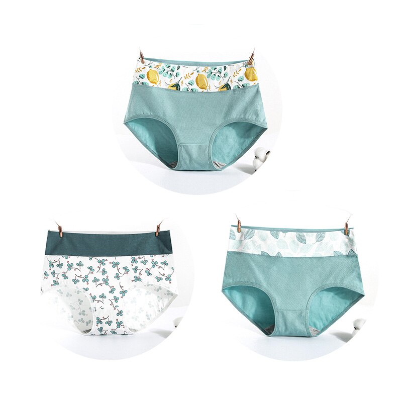 3 teile/los! Hohe Taille Frauen Höschen Bauch-steuer Slip Baumwolle Unterwäsche Nette Gedruckt Höschen: Grün04 / M