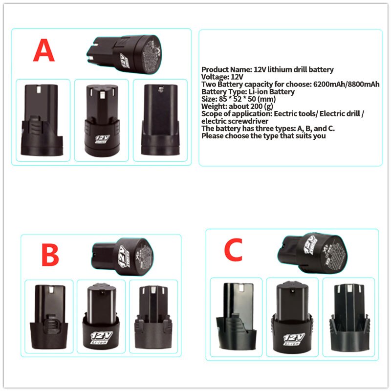 High Capacity 12V 8800mAh Universal Rechargeable Battery for Power Tools Electric Screwdriver Electric Drill Li-ion Battery